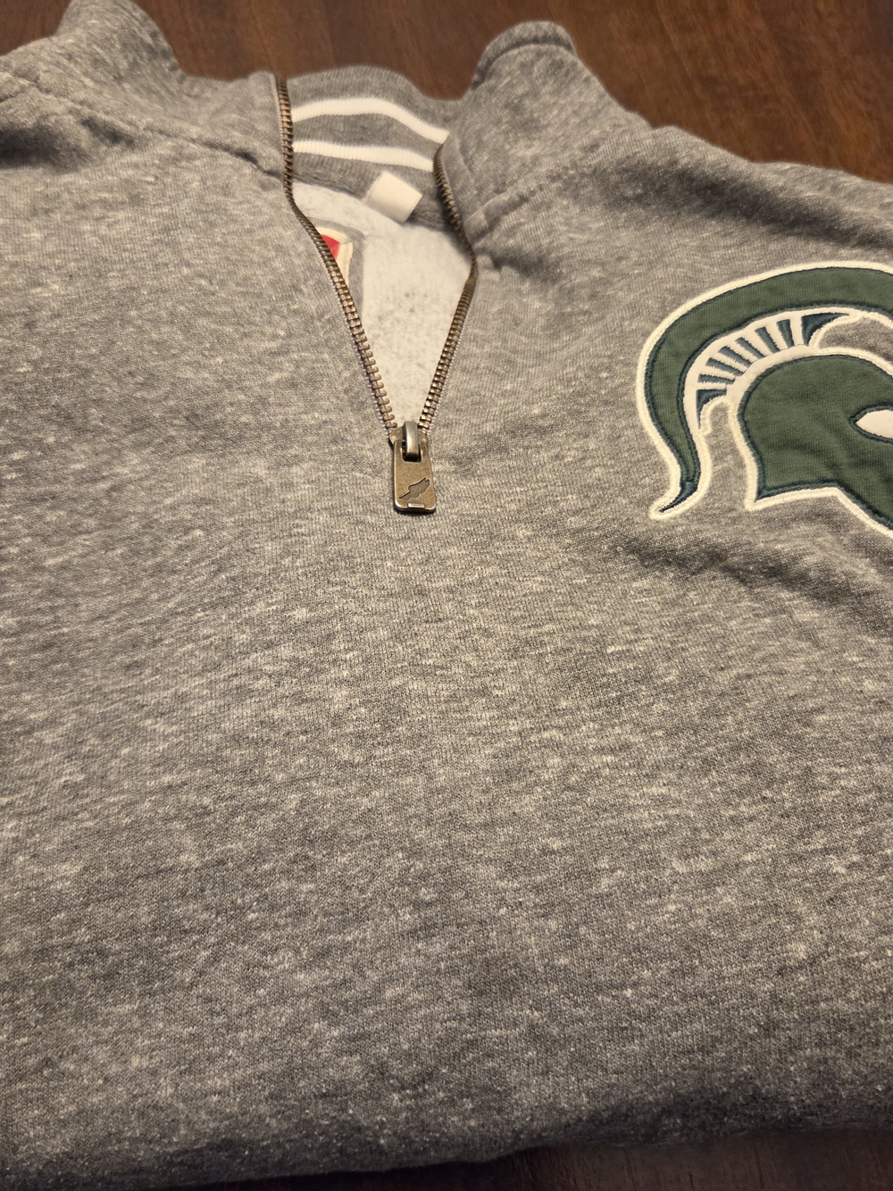 Michigan State gray Half-Zip Sweater with Green Spartan Patch